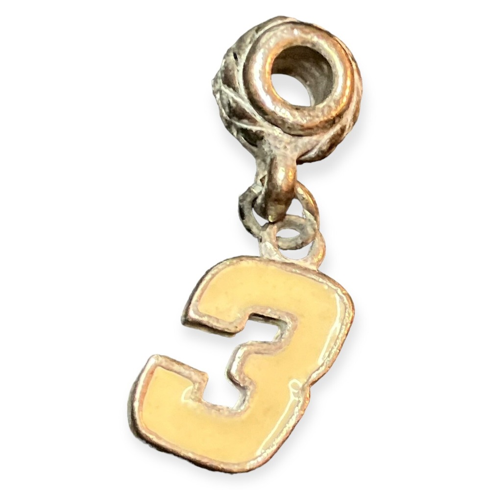 Silver Tone 3-D RACING #3 Cream Color Auto Indy Bracelets Crafts 1" Dangle Charm